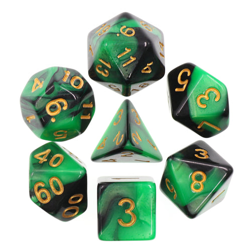 Polyhedral 7pc Dice Set - Green + Black