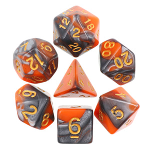 Polyhedral 7pc Dice Set - Silver + Orange