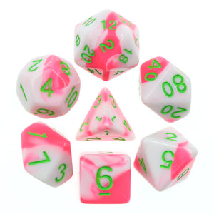 Polyhedral 7pc Dice Set - Pink + White