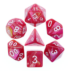 Polyhedral 7pc Dice Set - Yellow + Rose Red