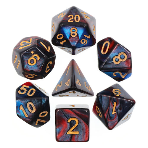 Polyhedral 7pc Dice Set - Dark Red + Blue