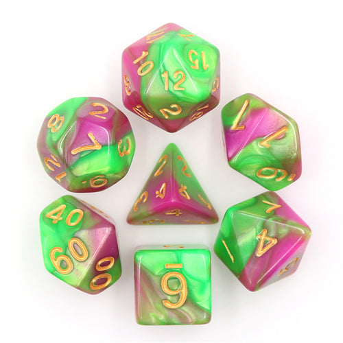 Polyhedral 7pc Dice Set - Rose Red + Green